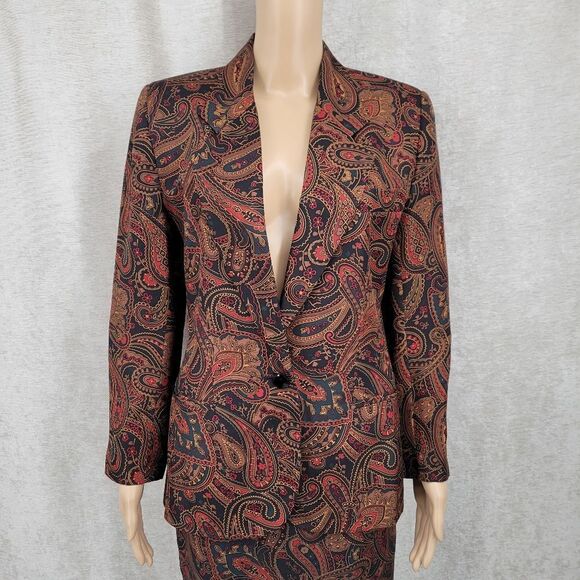 JH Collectibles Silk Paisley Blazer and Skirt Vintage 90s Suit Matching Set - Picture 6 of 15